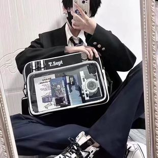 痛包双肩包大容量通勤斜挎单肩包日系二次元 日常吧唧透明包背包男