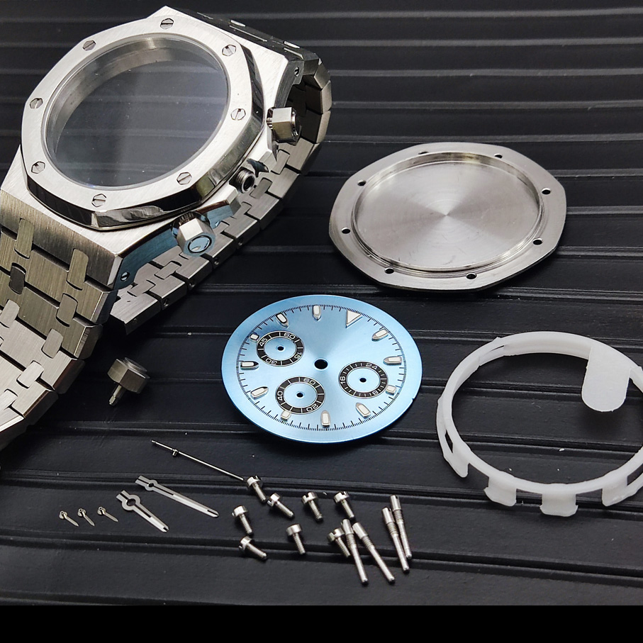 全套表盘手表配件 三眼石英VK63机心 改装男士手表表壳+钢带1