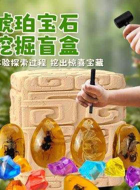 儿童考古挖掘玩具化石标本琥珀昆虫精灵盲盒男女孩手工寻宝石宝藏