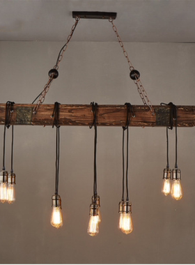 美式复古工业风酒吧台餐厅咖啡实木loft吊灯个性创意装饰多头灯具
