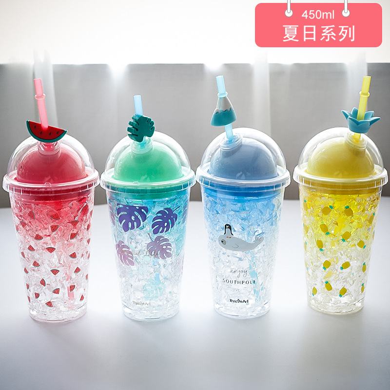 韩版卡通水烈鸟吸管杯小清新西瓜双层制冷冰杯塑料冷饮果汁随手杯|msdalam kategori pinggan mangkuk, Cup/cawan/cerek, Glass - dari Buy2taobao.com untuk memberikan perkhidmatan ejen Taobao profesional membeli