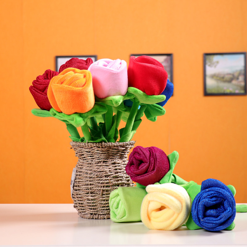 创意玫瑰花棒毛绒玩具仿真玫瑰花束敲背捶母亲节教师节礼物女