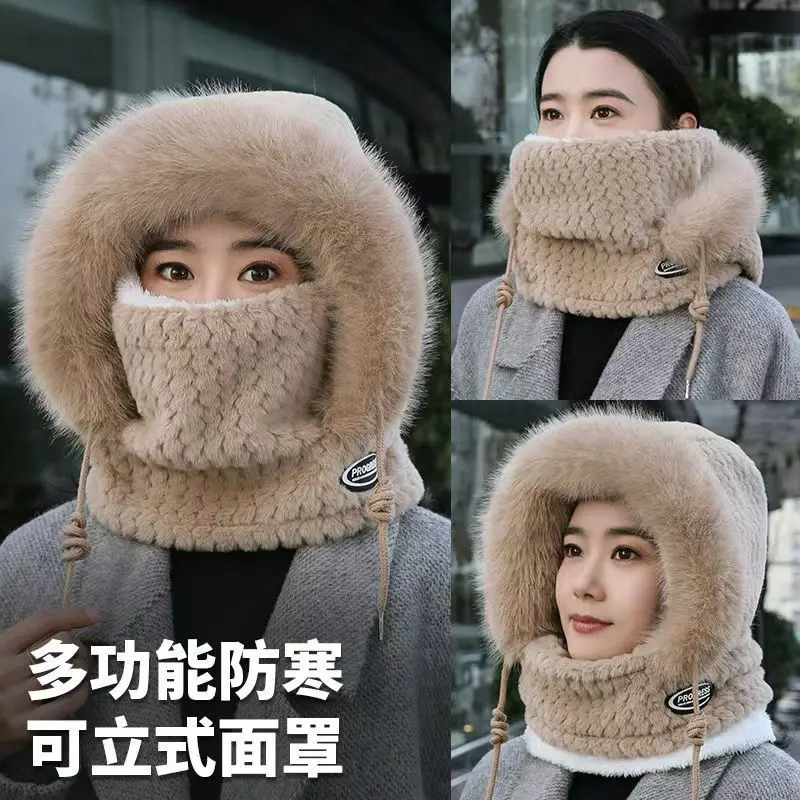 冬季新款雷锋帽子加绒加厚防寒面罩围脖户外一体防风骑行保暖帽子