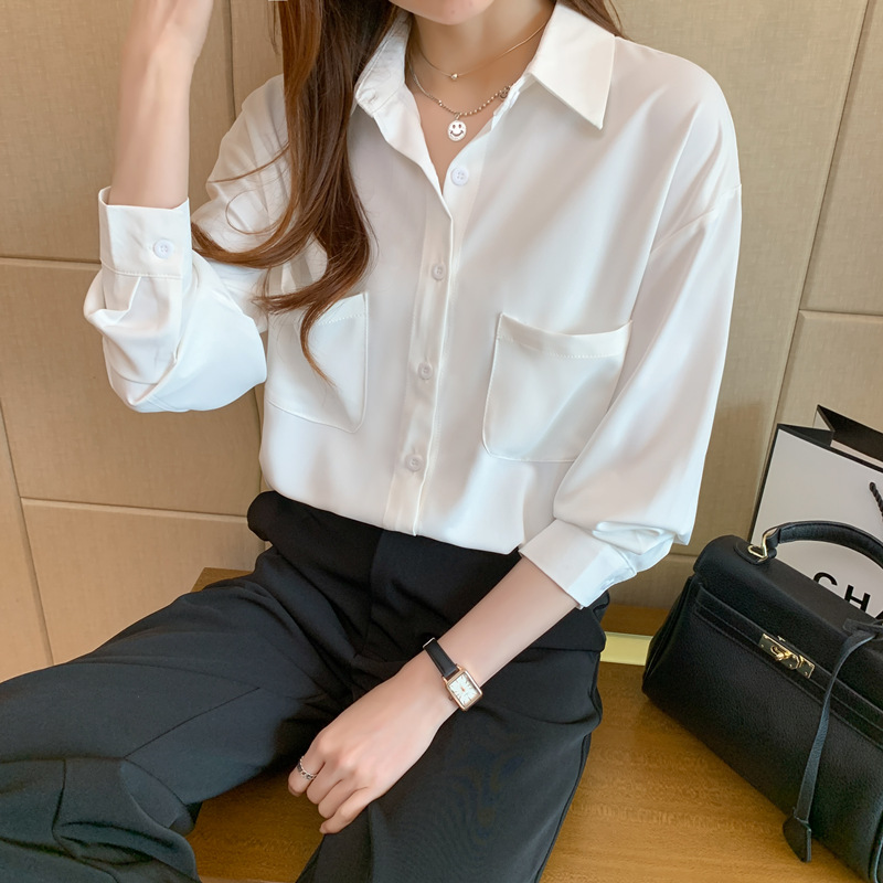 2024秋装新款白色衬衫女设计感小众长袖职业衬衣雪纺上衣高级感夏