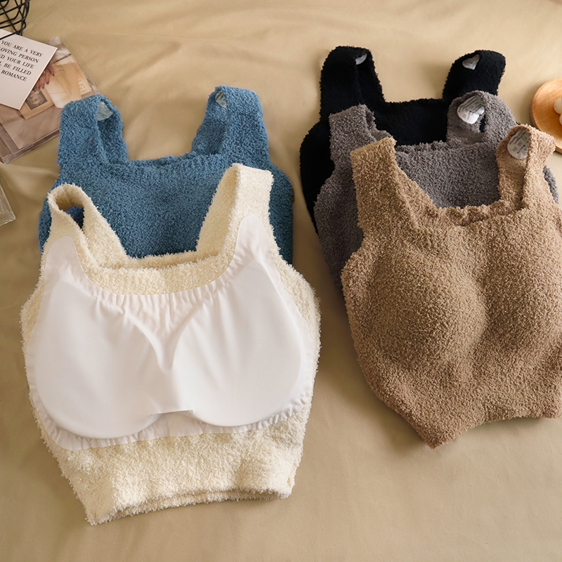 毛绒保暖带胸垫背心甜美毛绒