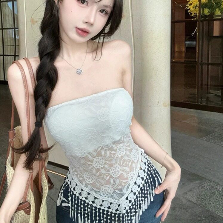 纯欲风性感蕾丝流苏抹胸背心女夏图片