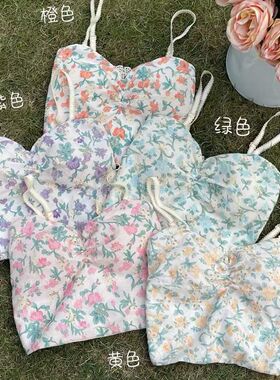 小清新碎花吊带背心女带胸垫洋气内搭美背裹胸显瘦别致甜辣妹上衣