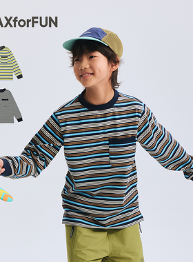 MAXforFUN童装26春夏儿童条纹长袖T圆领纯棉宽松上衣打底男女童
