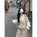 慵懒风宽松镂空钩花V领毛衣女2025早秋韩系设计抽绳下摆针织开衫