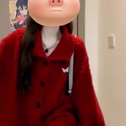 红色慵懒风高级感毛衣秋冬女2024新款早秋chic宽松针织衫加厚外套
