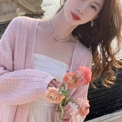 针织开衫女薄款吊带连衣裙子外搭罩衫夏季配防晒披肩长款毛衣外套