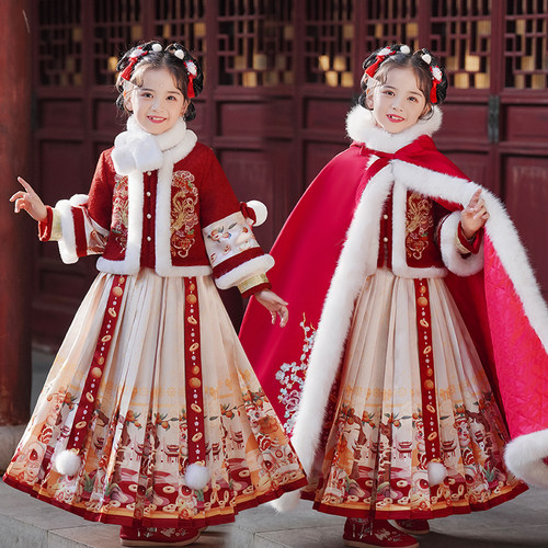 拜年服女童冬装2025儿童马面裙汉服女秋冬过年服新年衣服喜庆红色