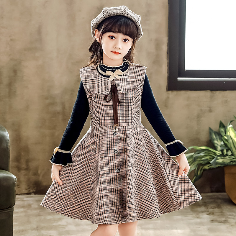 女童秋冬连衣裙2022冬装新款冬裙套装时髦洋气裙子儿童公主裙冬季