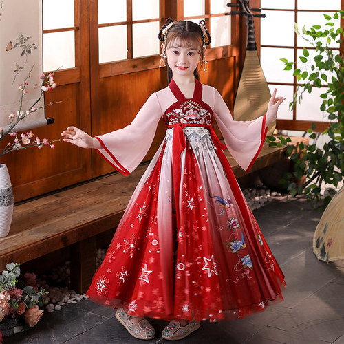 汉服女童连衣裙春秋款儿童唐装女