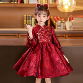 女童连衣裙2025冬装 新款 儿童公主裙新年衣服拜年服红色过年裙子冬