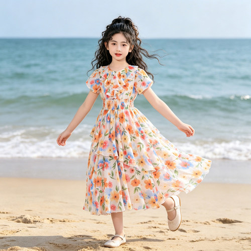 女童连衣裙夏季2026新款长裙儿童洋气时髦公主裙小女孩雪纺沙滩裙