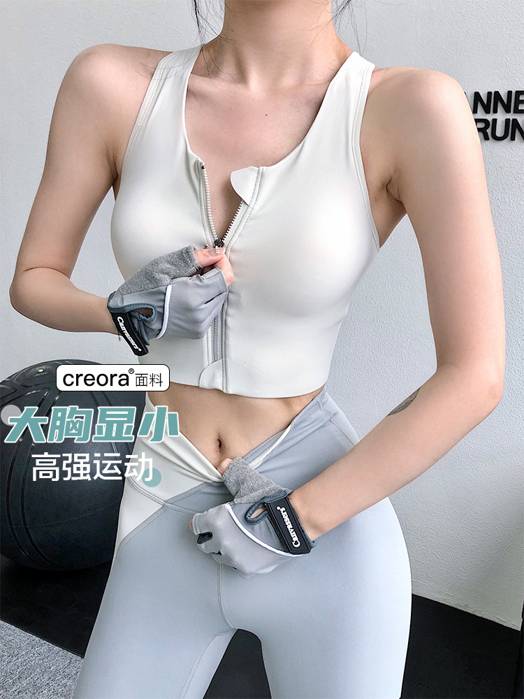 夜蕉前拉链运动内衣女防震跑步大胸聚拢高强度背心健身服文胸
