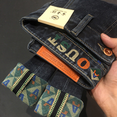 2024冬季 小脚长裤 高端面料潮牌潮流刺绣加绒保暖牛仔裤 男弹力修身