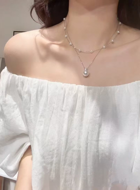 S925纯银5-6mm天然淡水ak珠，极光白透粉，混合叠搭小米珠项链