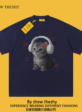 drew theshy美式潮牌短袖t恤卡通印花男女同款重磅纯棉休闲宽松bf