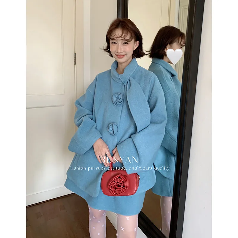 BENYAN本言 法式千金名媛花朵装饰毛呢外套短裙两件套套装女82658,女装/女士精品,时尚套装,淘宝优惠券,粉丝福利购,淘宝优惠卷