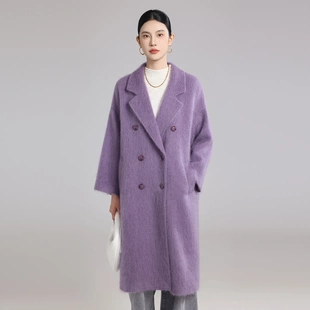拉毛羊绒大衣女中长款2025秋冬新款西装领温柔高端长毛羊毛呢外套