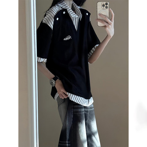 美式POLO衫假两件短袖男拼接t恤