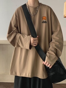 上衣潮牌卫衣打卡通底衫 oversize2023新款 秋装 t恤男春秋美式 长袖