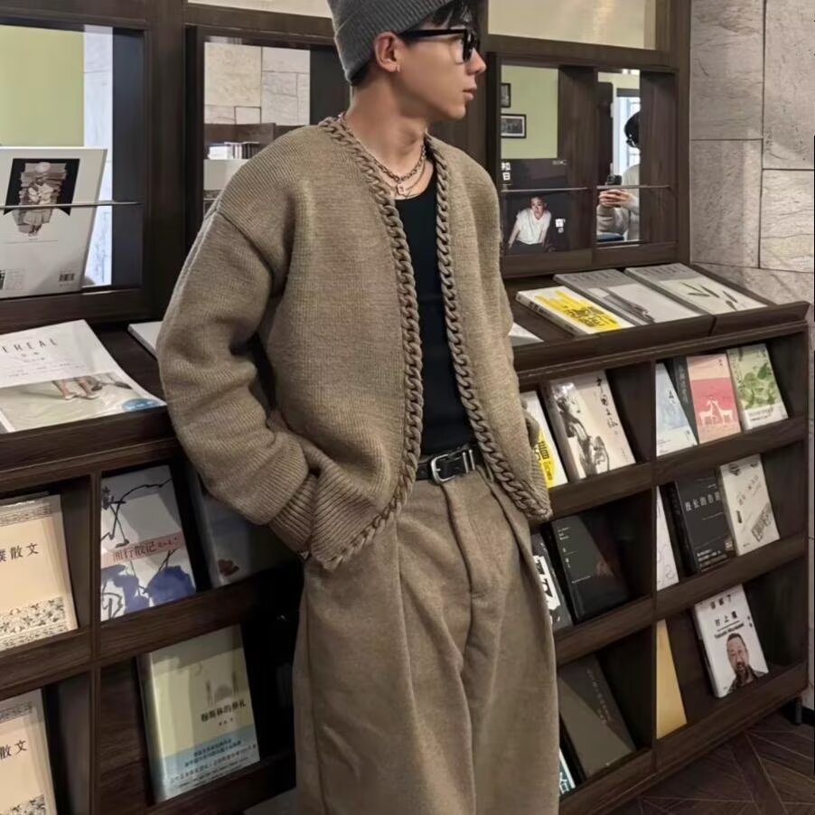 编织链条针织衫毛衣男开衫外套