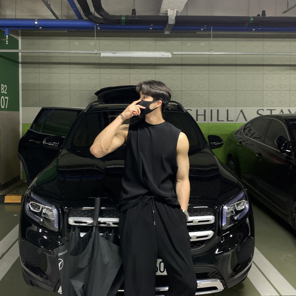 미국 스포츠 조끼 남자 민소매 티셔츠 유행 브랜드 피트니스 여름 양복 조끼 잘 생긴 훈련 근육 노인 운동복