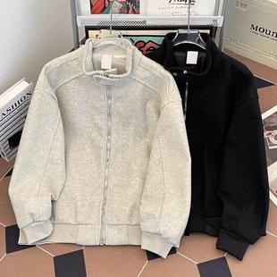 美式街头潮牌立领开衫夹克男秋冬季宽松cleanfit百搭休闲薄款外套