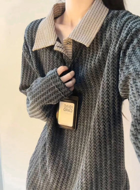 长袖polo衫男款秋拼接千鸟格卫衣