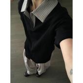 高街翻领t恤cleanfit正肩半袖 千鸟格拼接短袖 夏季 美式 polo衫 男款