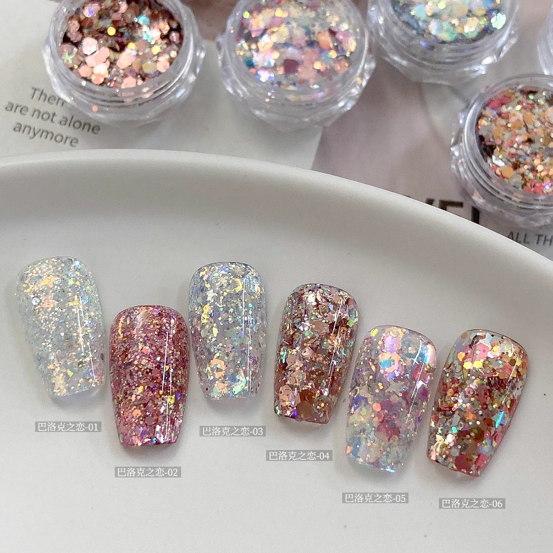 美甲闪粉素材巴洛克风夏季爆闪美甲饰品欧泊混合爆闪亮片指甲装饰