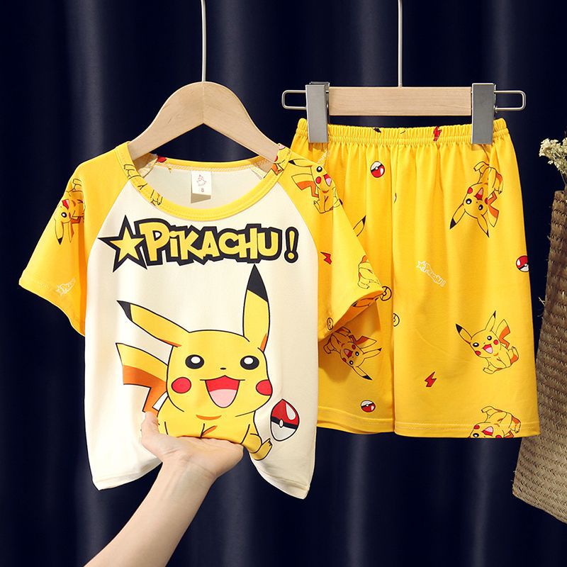 东南亚批发夏季儿童睡衣短袖圆领休闲套装男孩女童薄款卡通家居服