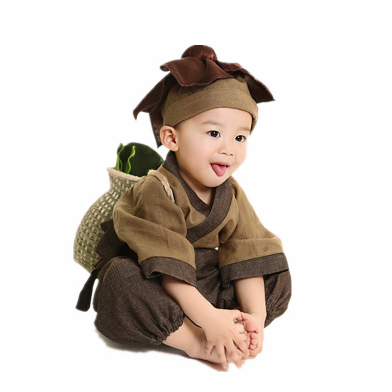 儿童汉服摄影服装棉麻男古装国学服书童锄禾小药童学生演出服批发