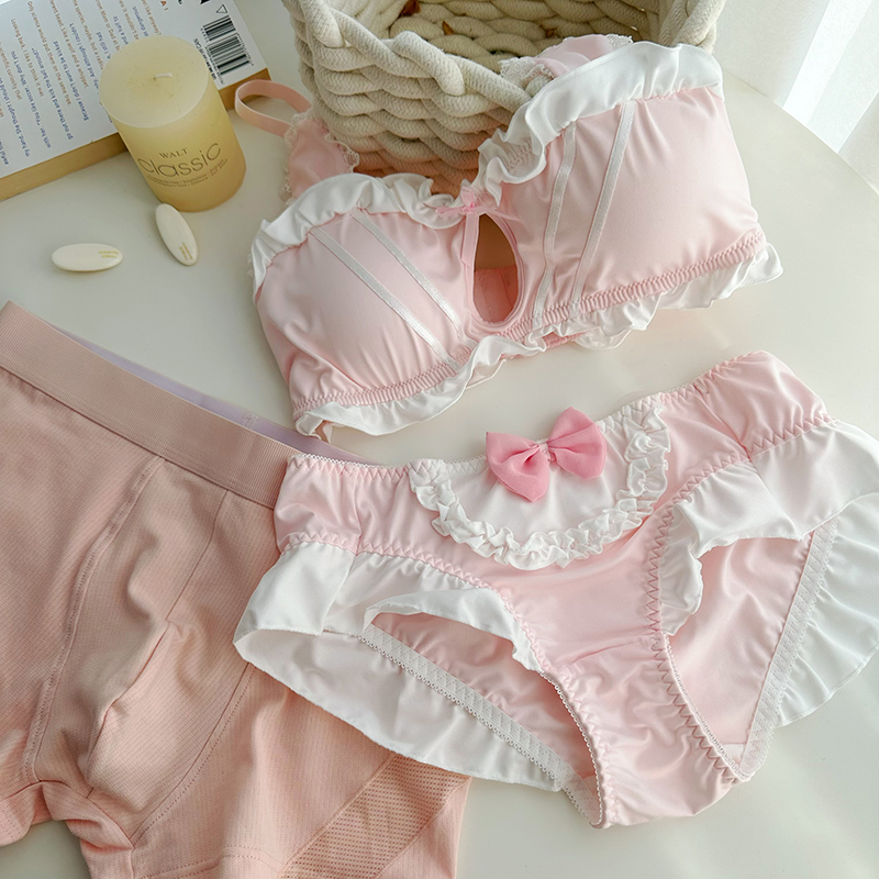 情侣内衣三件套带胸罩情侣内裤一男一女日系可爱萝莉无钢圈文胸