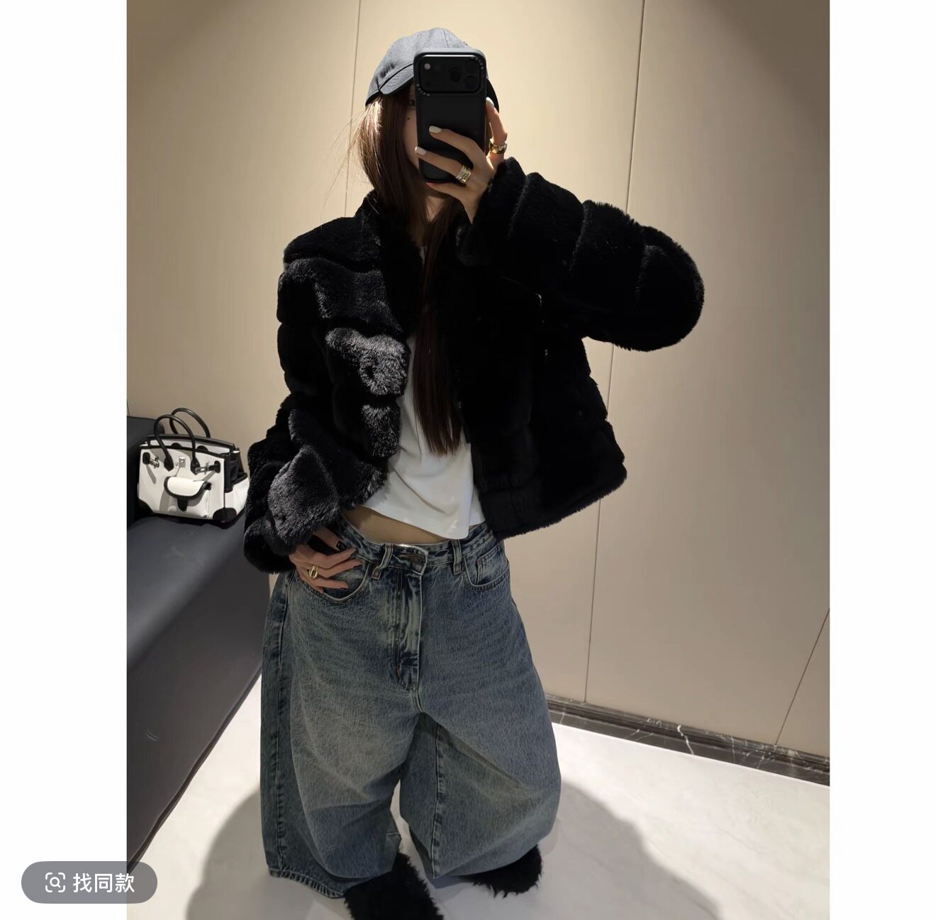 【夹子】横排小兔 加厚环保毛毛皮毛一体宽版显瘦加长袖秋冬外套
