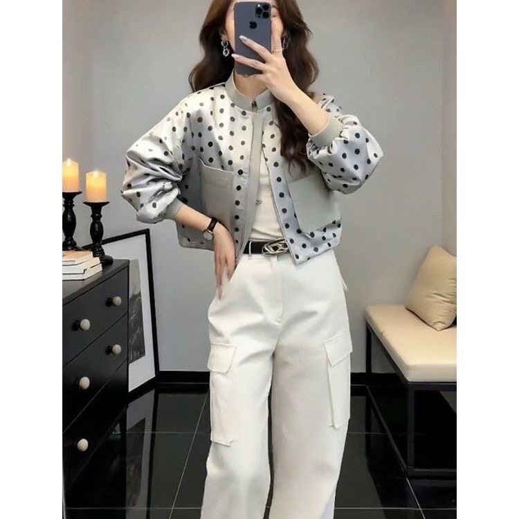 高级感波点短款美式运动夹克外套女春季2026新款巨好看宽松棒球服