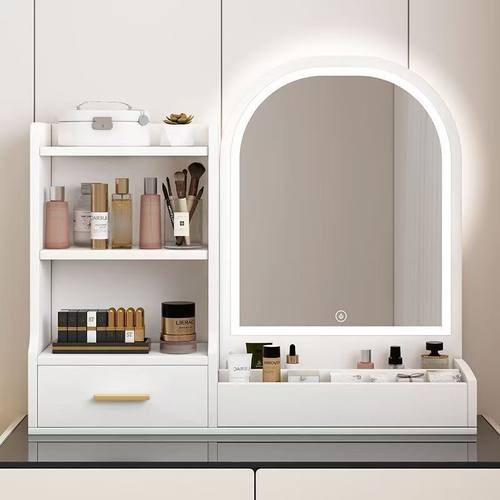 LED带灯拱形镜梳妆台收纳盒