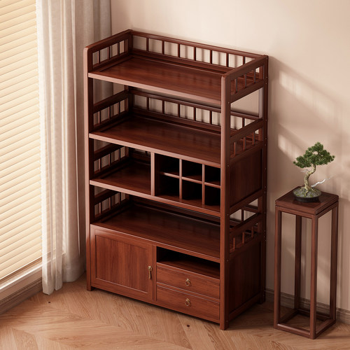 新中式实木博古架茶柜茶具茶叶置物架多层办公室桌边柜储物收纳架