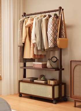 中古衣帽架卧室家用落地挂衣架多功能收纳置物架可移动挂衣服架子
