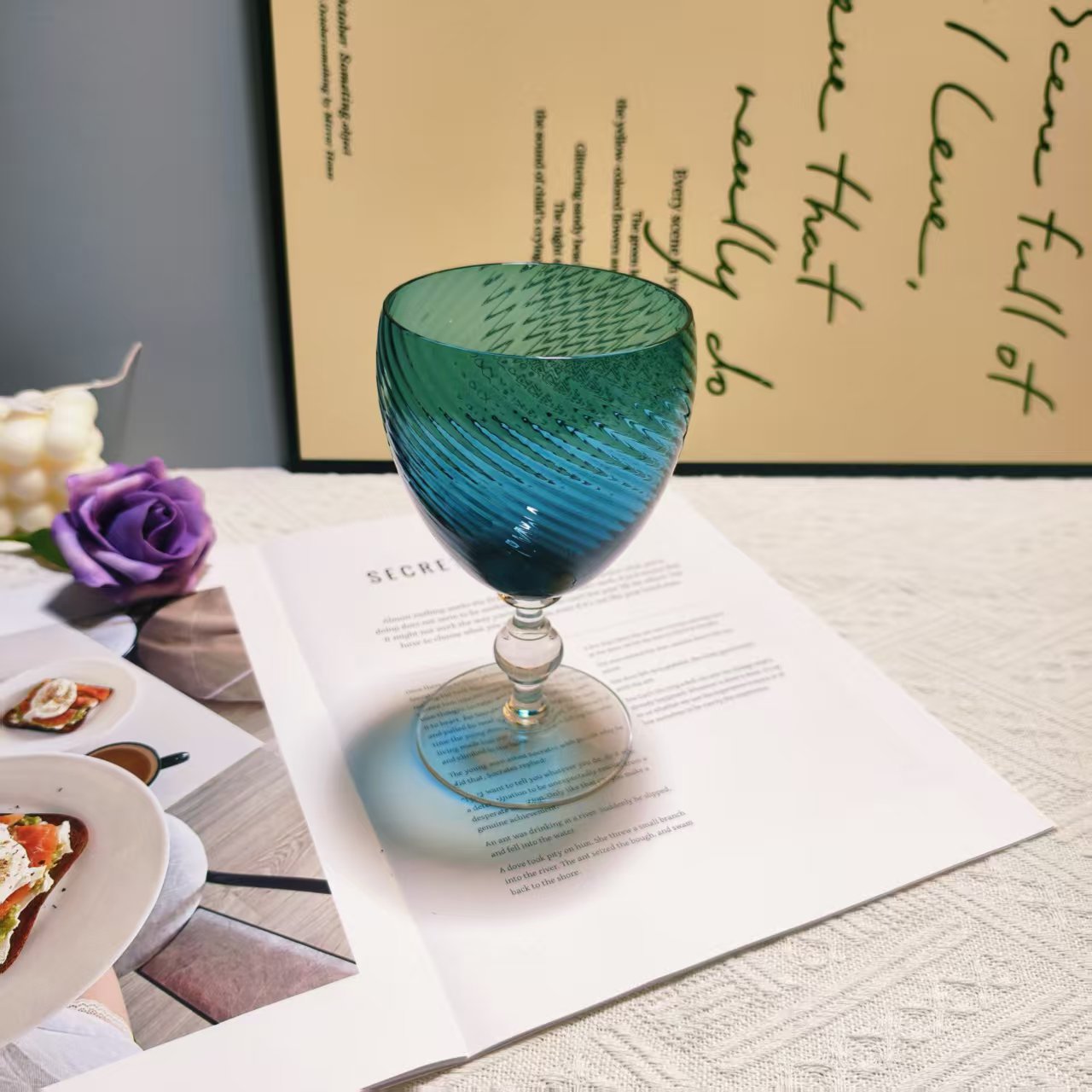 【可尔】复古法式浮雕高脚杯家用高颜值果汁酒杯冷饮杯白兰地杯