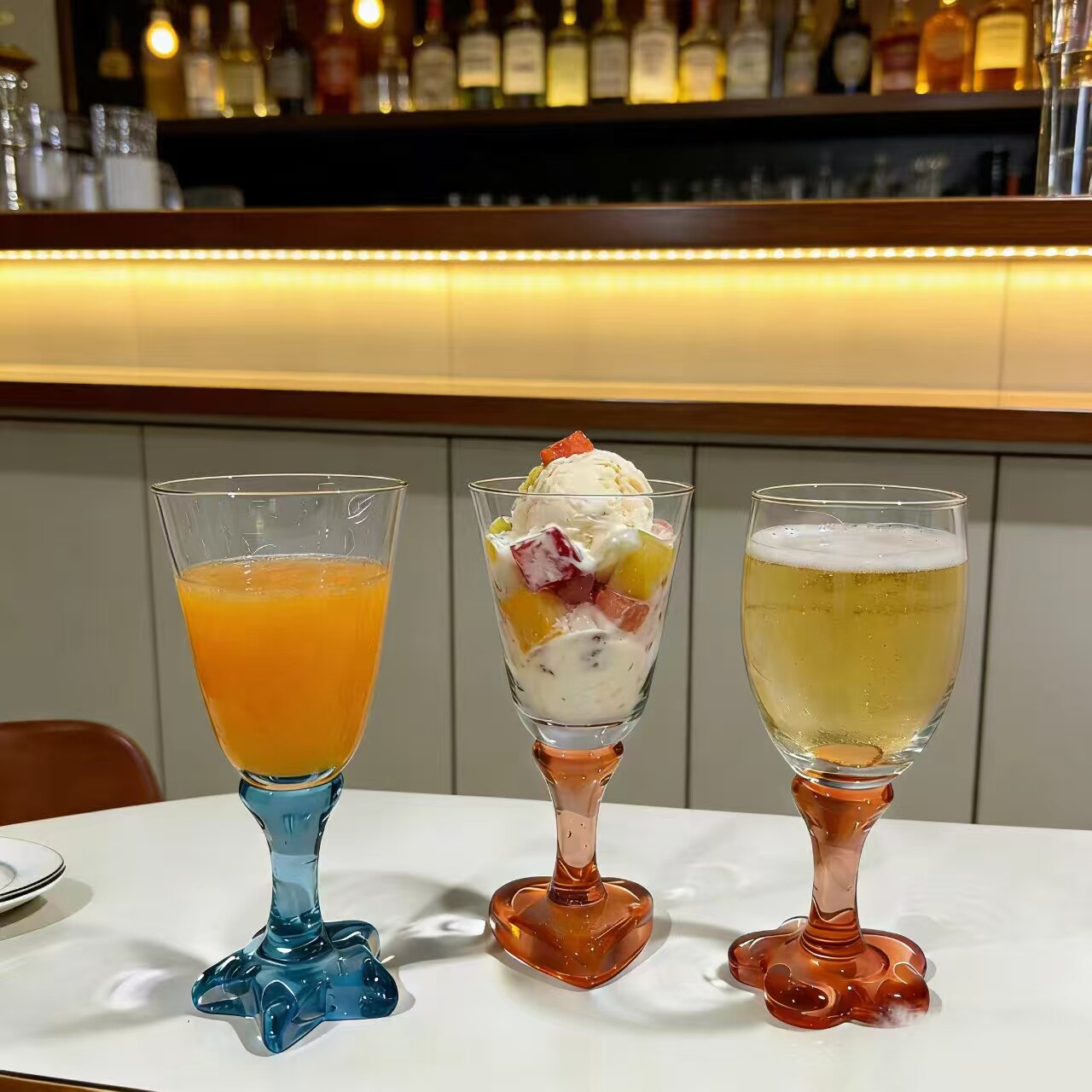 【可尔】星心花系列创意造型高脚杯三件套果汁甜品啤酒专用高颜