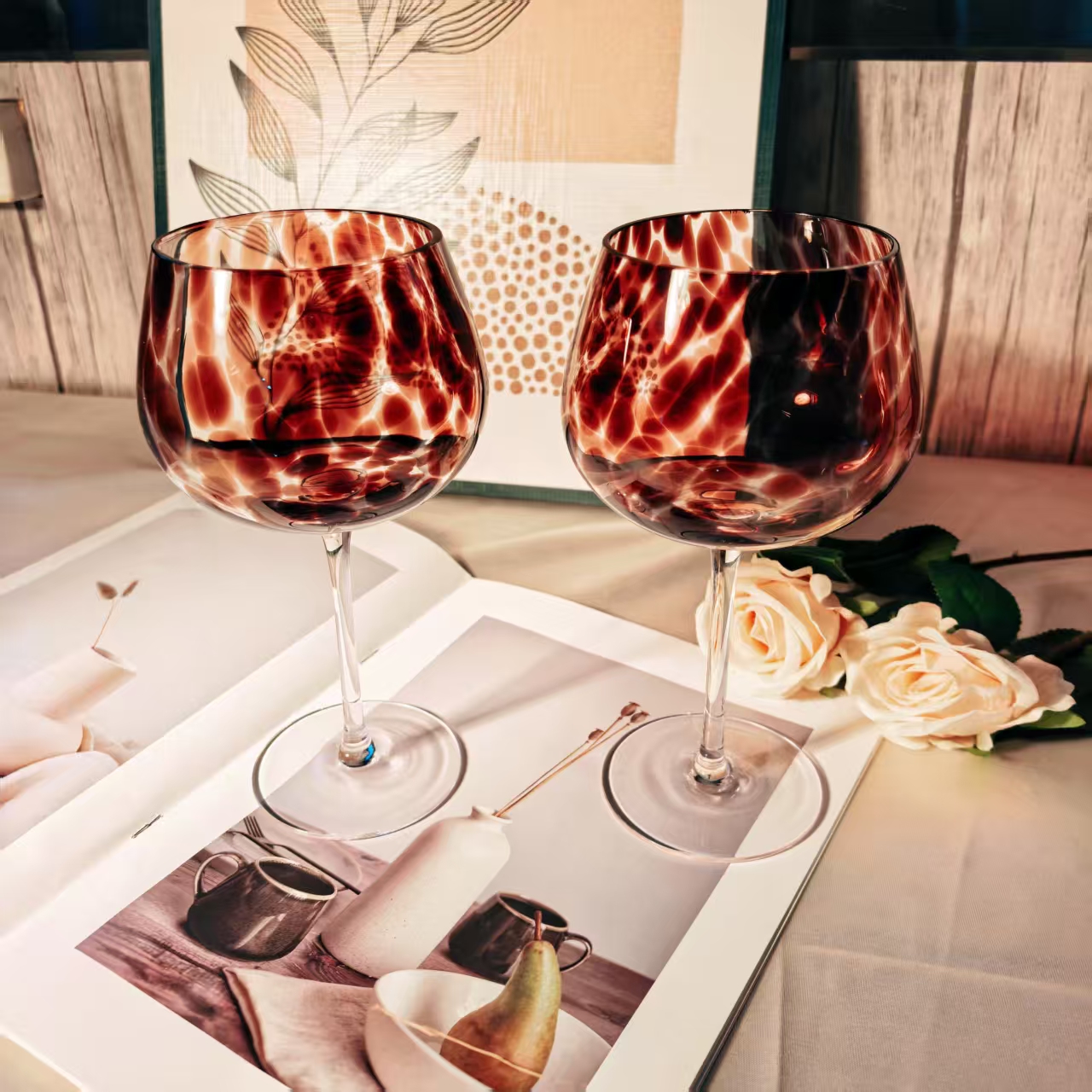 个性豹纹高脚杯红酒杯