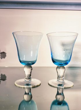 【可尔】手工吹制蓝色琉璃高脚杯复古玄关红酒杯果汁杯冷饮杯微瑕