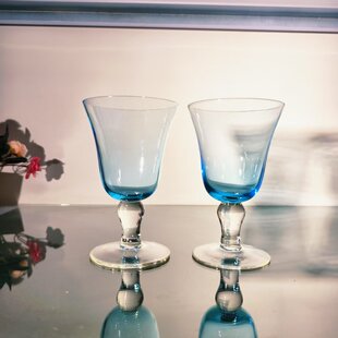 【可尔】手工吹制蓝色琉璃高脚杯复古玄关红酒杯果汁杯冷饮杯微瑕