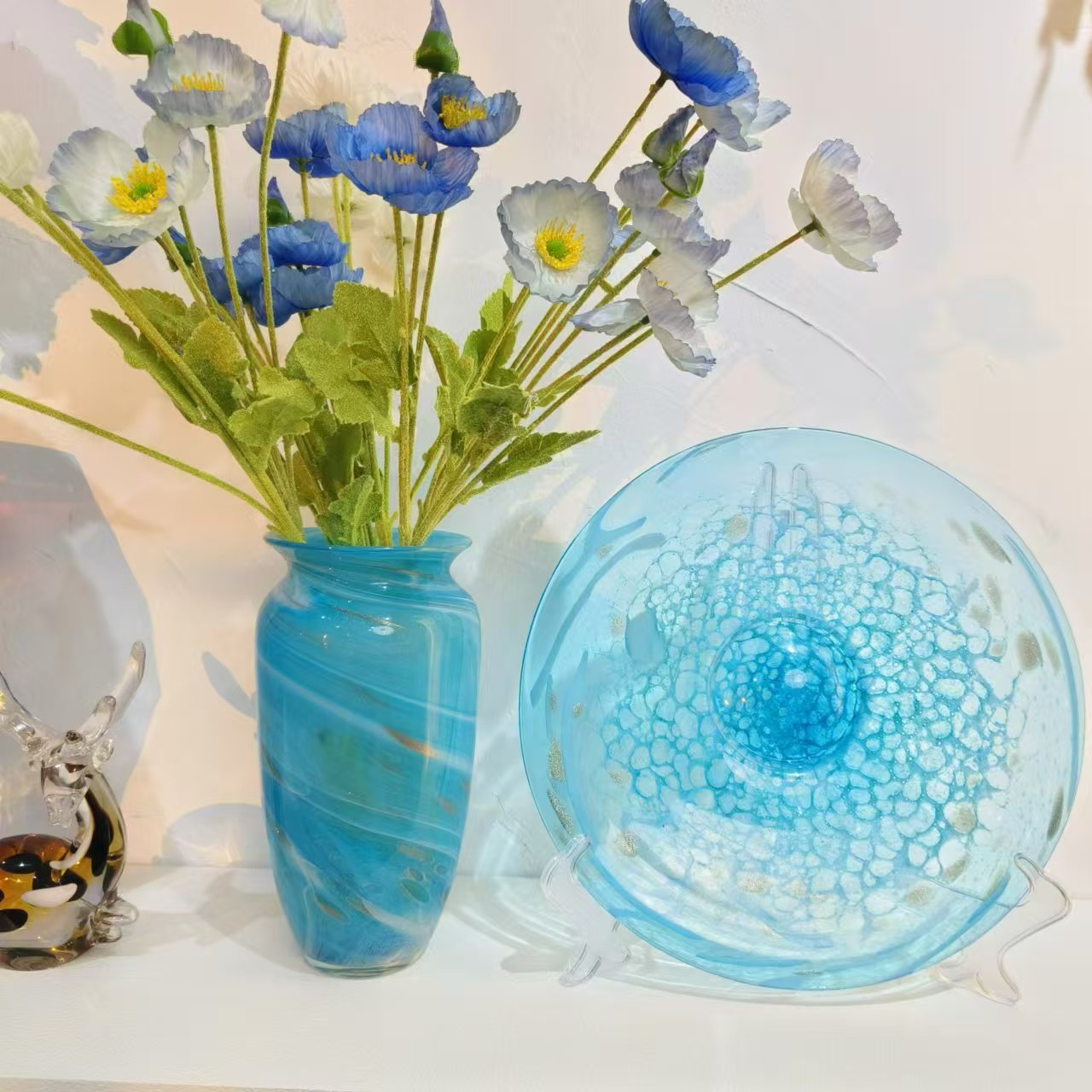 手工琉璃花瓶果盘套装