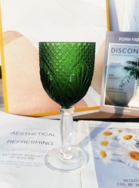 【可尔】欧式浮雕绿色复古高脚原色水晶红酒杯葡萄酒杯D27