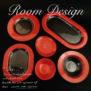 家用餐盘原色样品 高端红色多巴胺玻璃餐盘沙拉盘甜点盘 可尔